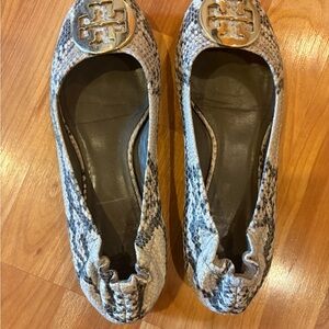 Tory Burch Snakeskin Flats - Black and Cream